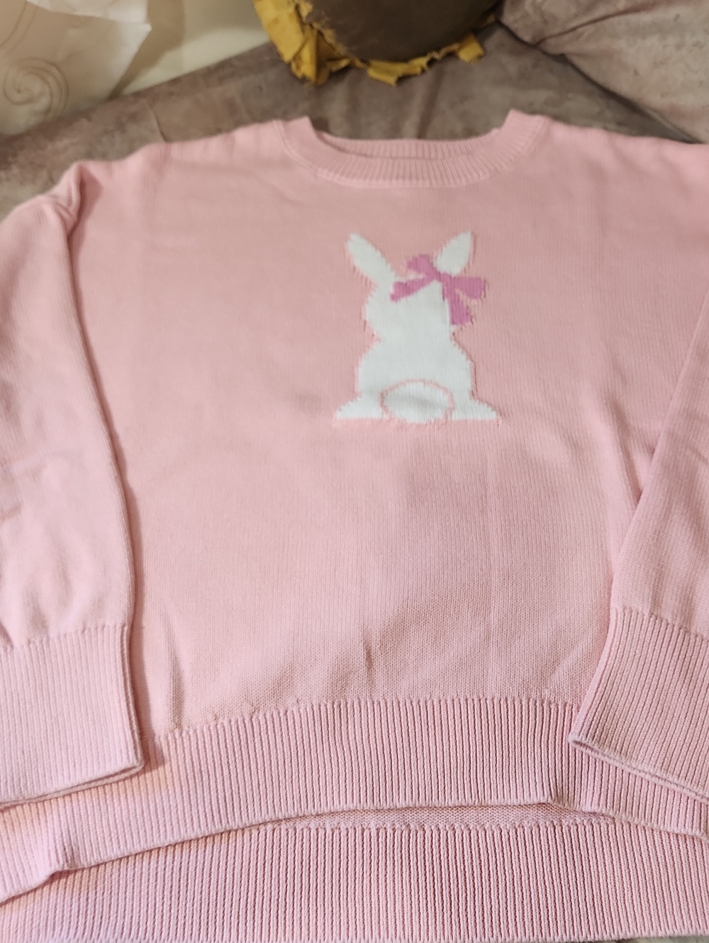 Vince Camuto Pink Bunny Crewneck Sweater with Bow Accent